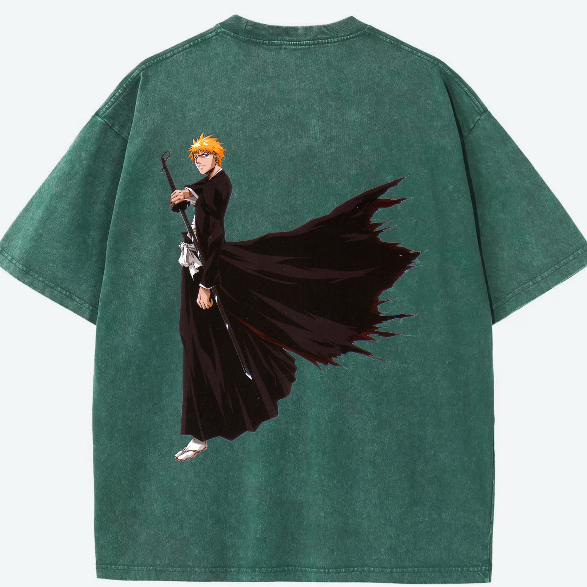 （画像用） ブリーチ 黒崎一護（くろさき いちご）BLEACH Kurosaki Ichigo 綿100% ヴィンテージ風 半袖Tシャツ（背面プリント）